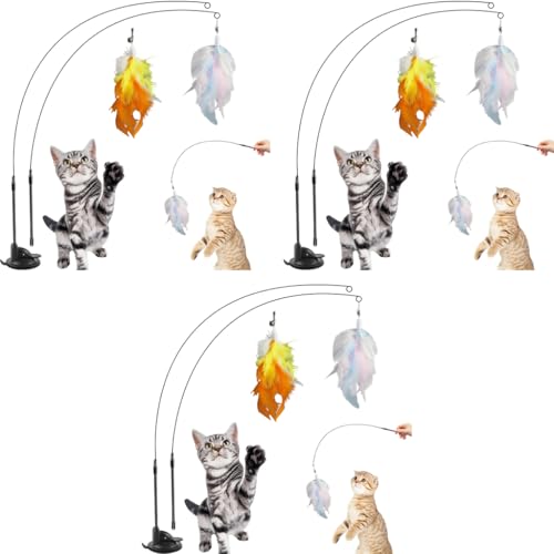 Qpets® Cat Feather Toy Feathered Teasing Wand Dual-Wire Flexible Suction Cup Colored Floor 3 PCS Qpets® Cat Feather Toy Feathered Teasing Wand Dual-Wire Flexible Suction Cup Colored Floor 3 PCS